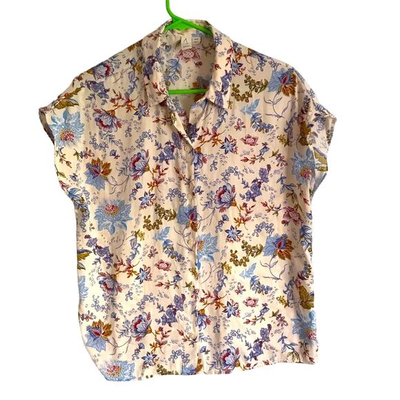 Joie Indian inspired print blouse cap sleeve button up shirt shirt sleeve size S - Picture 1 of 4